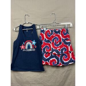 Girls Patriotic "Let's Celebrate" Sleeveless Shirt and Skirt Set, Size 7/8